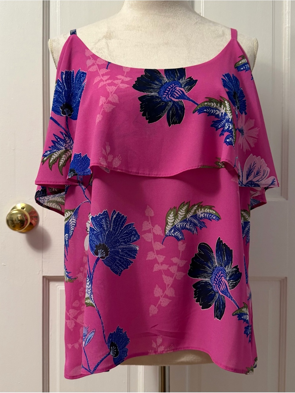 RACHEL Rachel Roy Pink Cami Top with Colorful Floral Print & Flounce Overlay, L